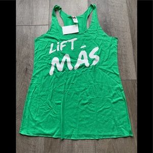 Lift Más Racerback Tank in Green and White